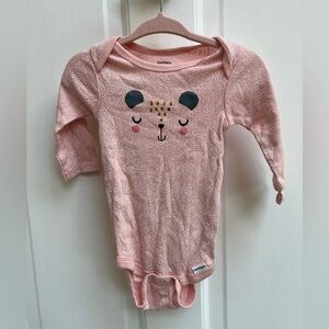 NWOT Gerber 3-6M Pink Bear Long Sleeve Girls Onesie